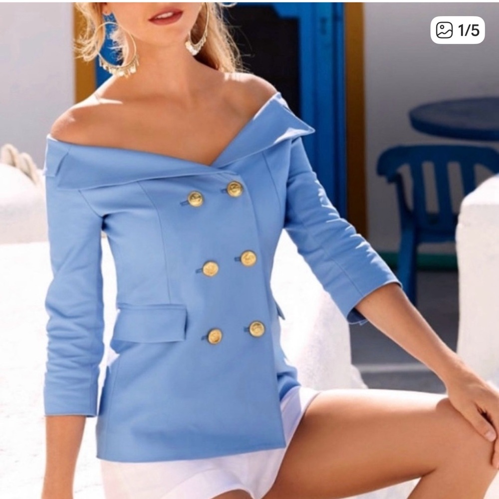 Aqua Blazer with Gold Buttons - Picture 5 of 8